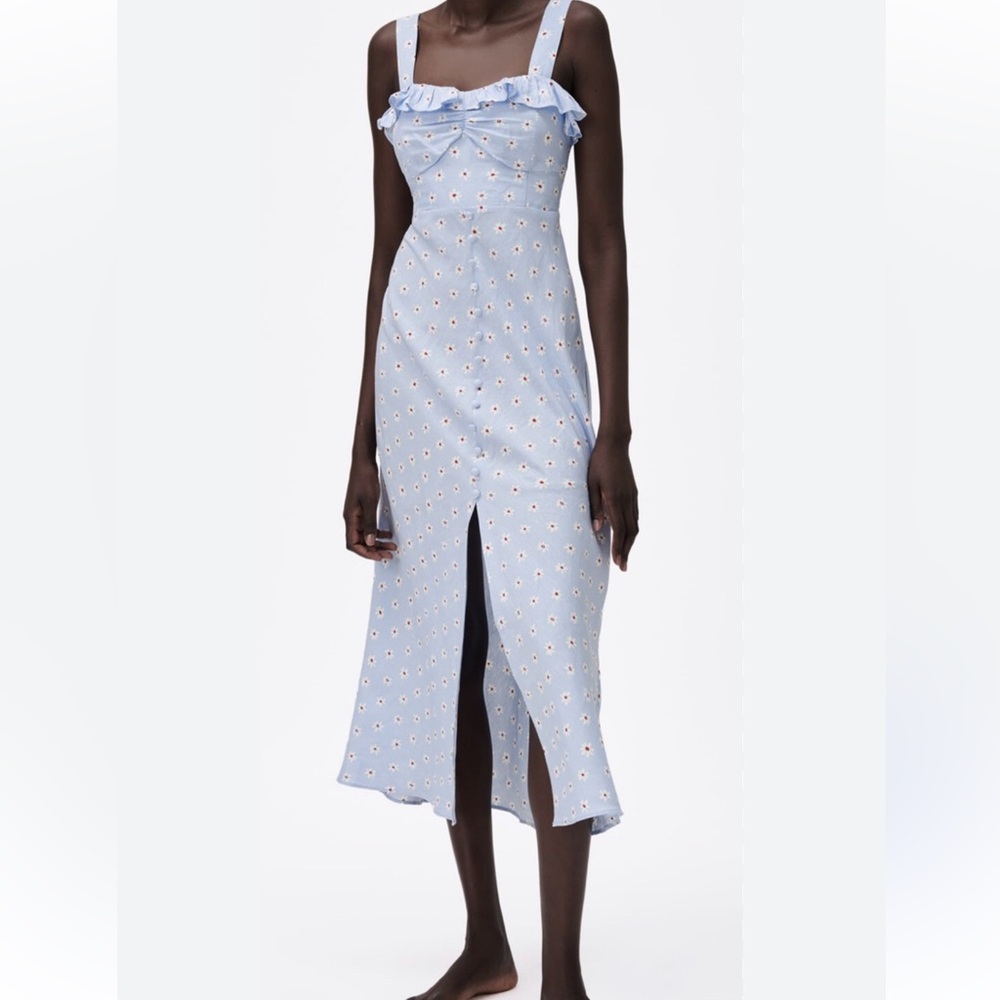 Zara floral print linen blend Sleeveless Sundress